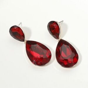 Red Dangle Crystal Teardrop Earrings 2 Inch Cute Statement Jewelry Design